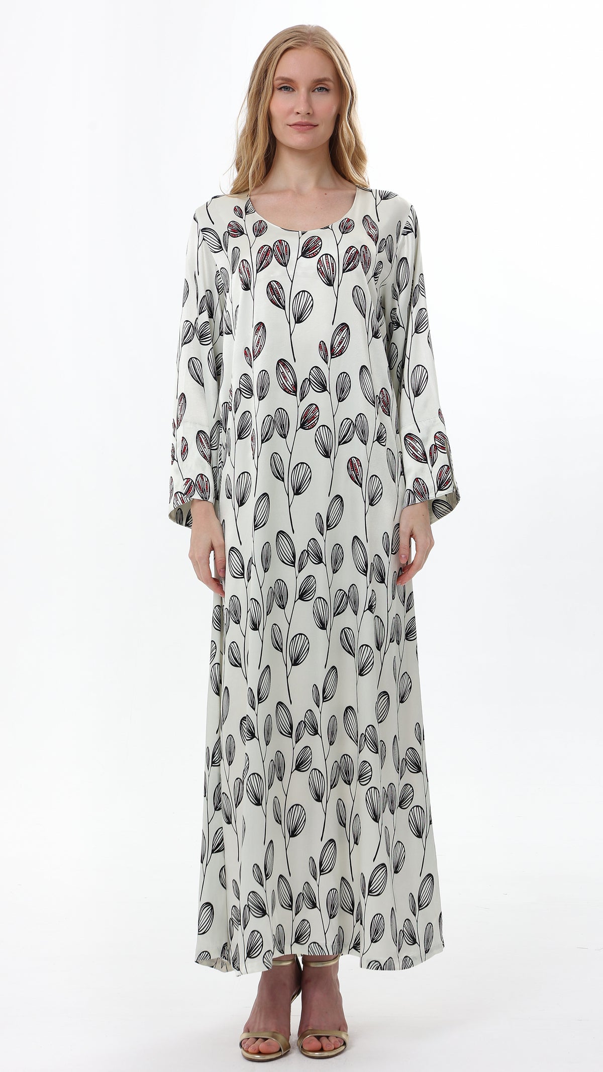 Black and White Leaf Print Caftan