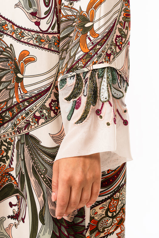 Autumn Ornament Italian Viscose Satin Caftan with Embroidery – Handmade Limited Edition