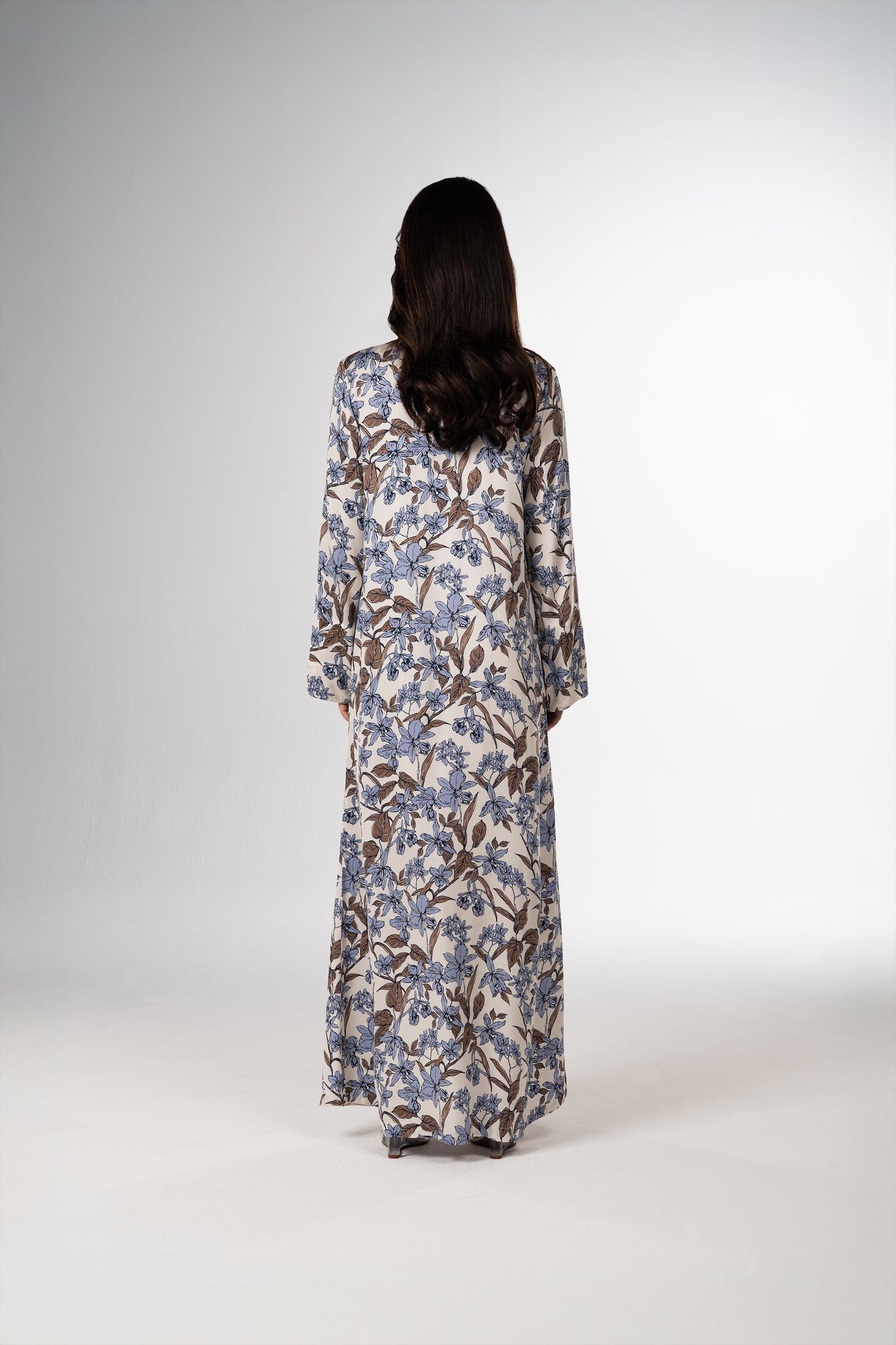 Azure Bloom Italian Viscose Satin Caftan back