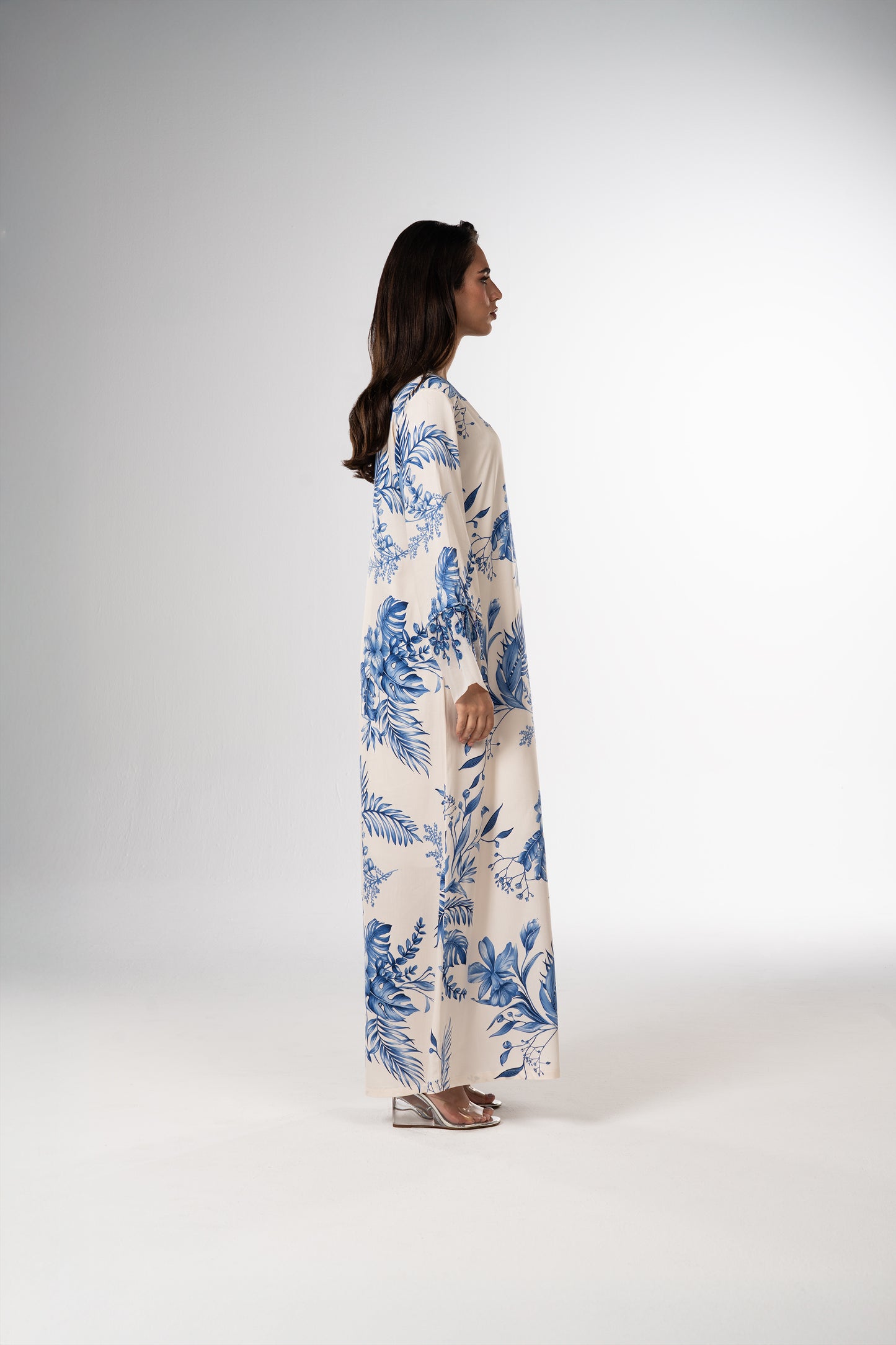 Azure Botanica Italian Viscose Satin Caftan with 3D Embroidery side