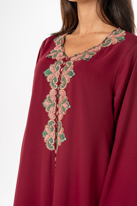 Burgundy Crepe Moroccan Caftan