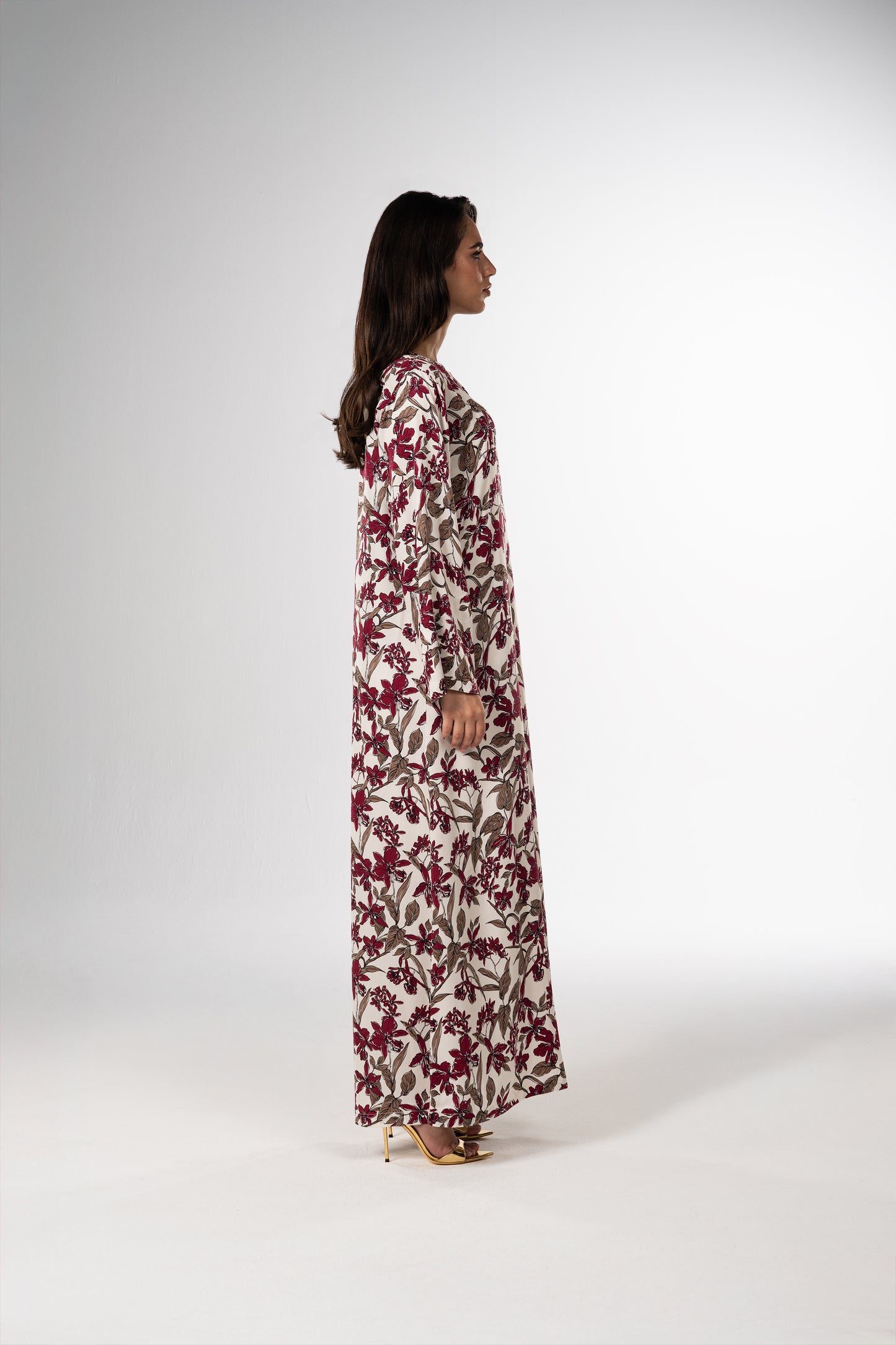 Burgundy Orchid Italian Satin Caftan with Fine Beaded Detailing side