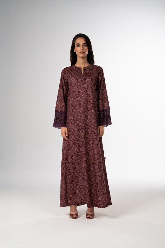 Burgundy Bloom Italian Cotton Caftan with 3D floral embroidery – Handmade Limited Edition