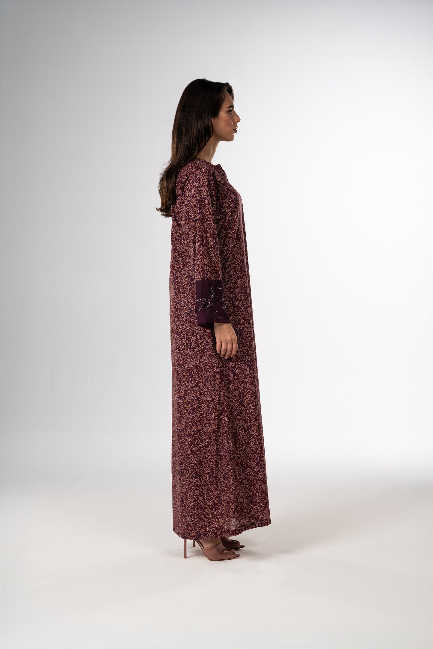 Burgundy Bloom Italian Cotton Caftan with 3D floral embroidery – Handmade Limited Edition