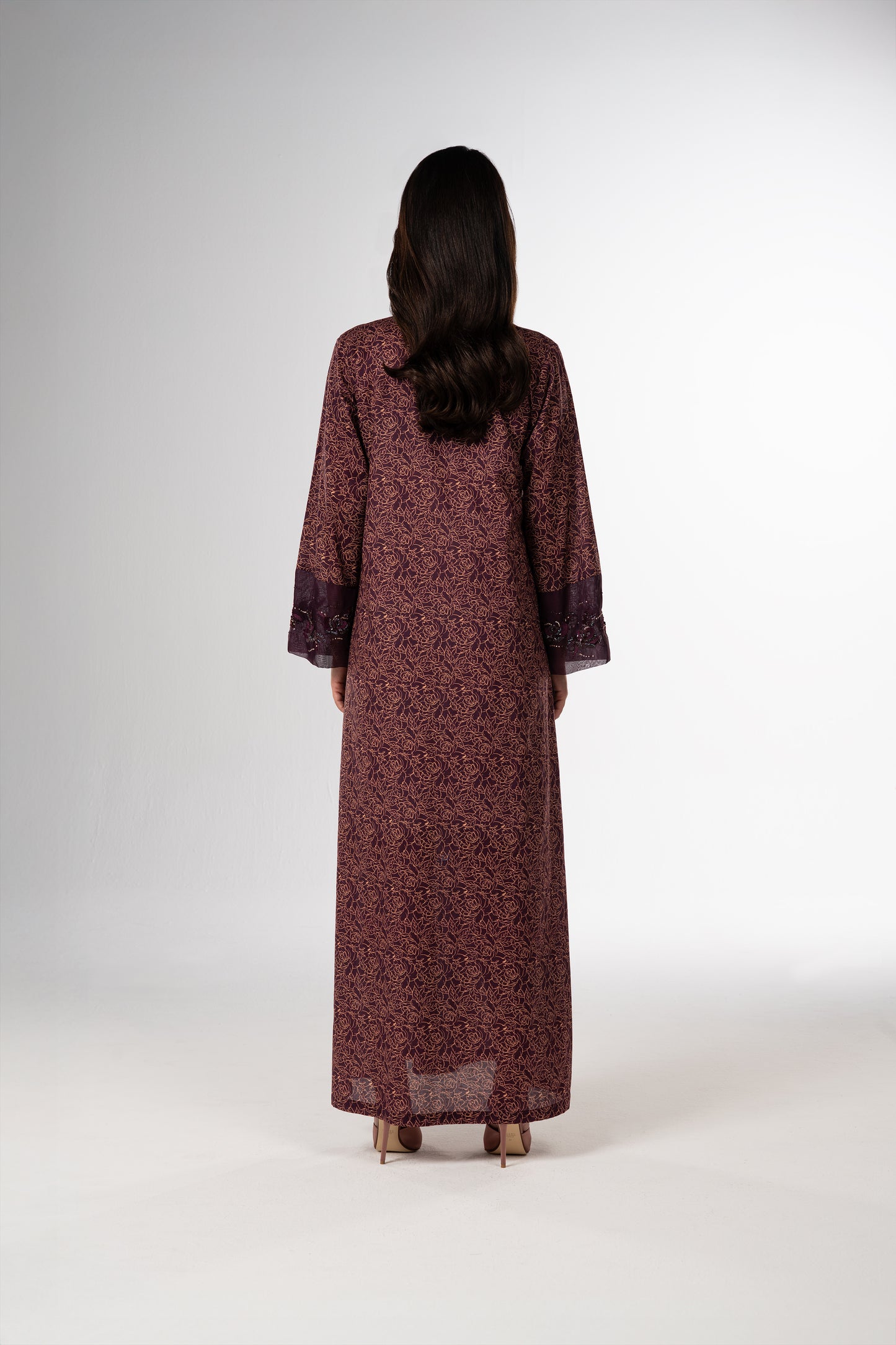 Burgundy Bloom Italian Cotton Caftan with 3D floral embroidery – Handmade Limited Edition
