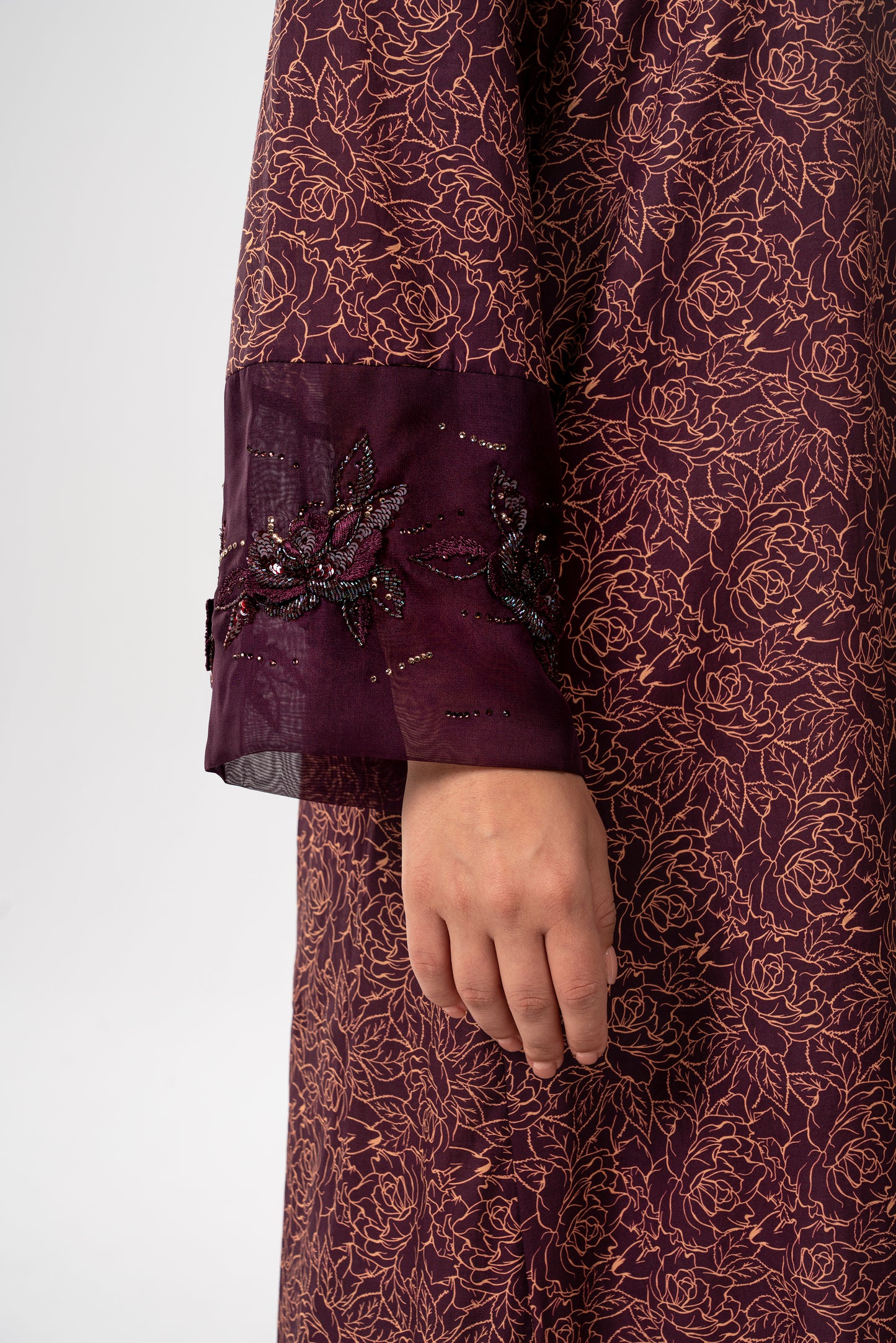 Burgundy Bloom Italian Cotton Caftan with 3D floral embroidery – Handmade Limited Edition