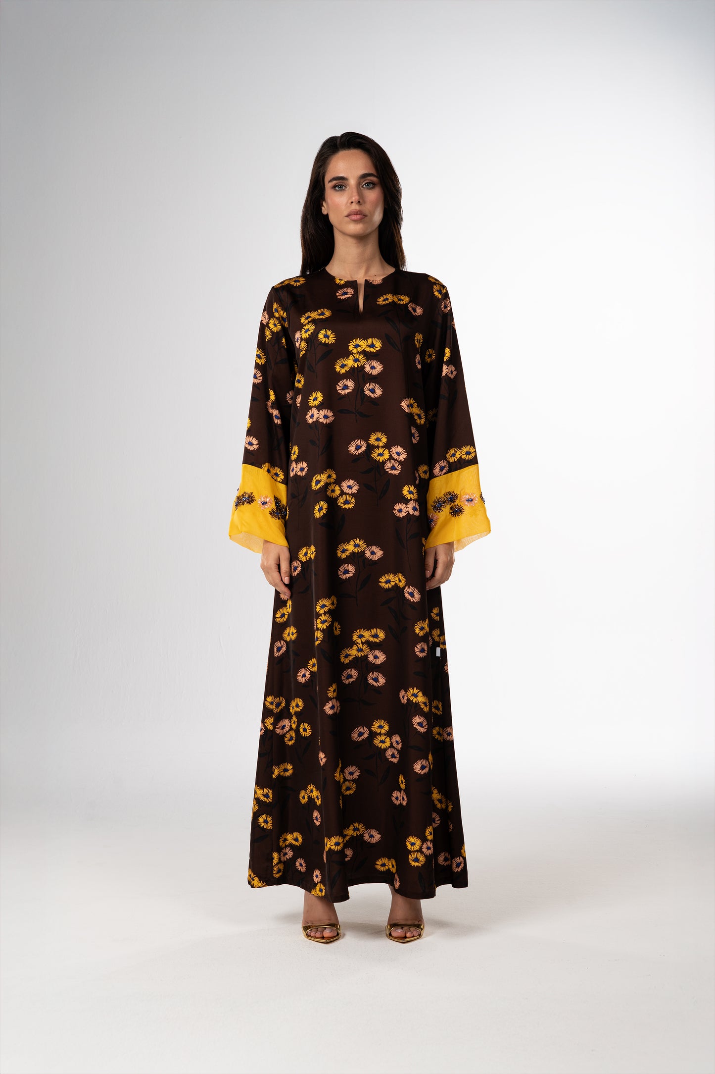 Golden Meadow Italian Viscose Caftan with 3D Embroidery – Limited Edition Handmade