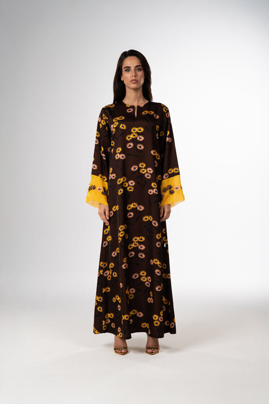 Golden Meadow Italian Viscose Caftan with 3D Embroidery – Limited Edition Handmade