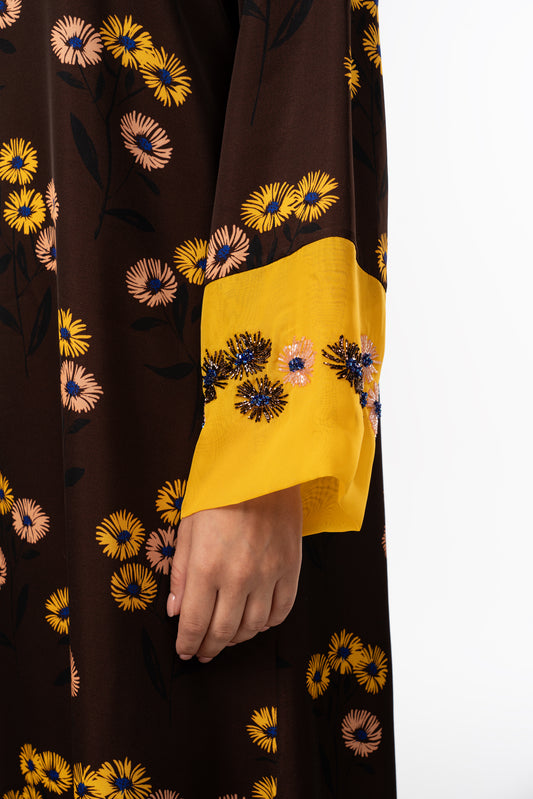 Golden Meadow Italian Viscose Caftan with 3D Embroidery close up