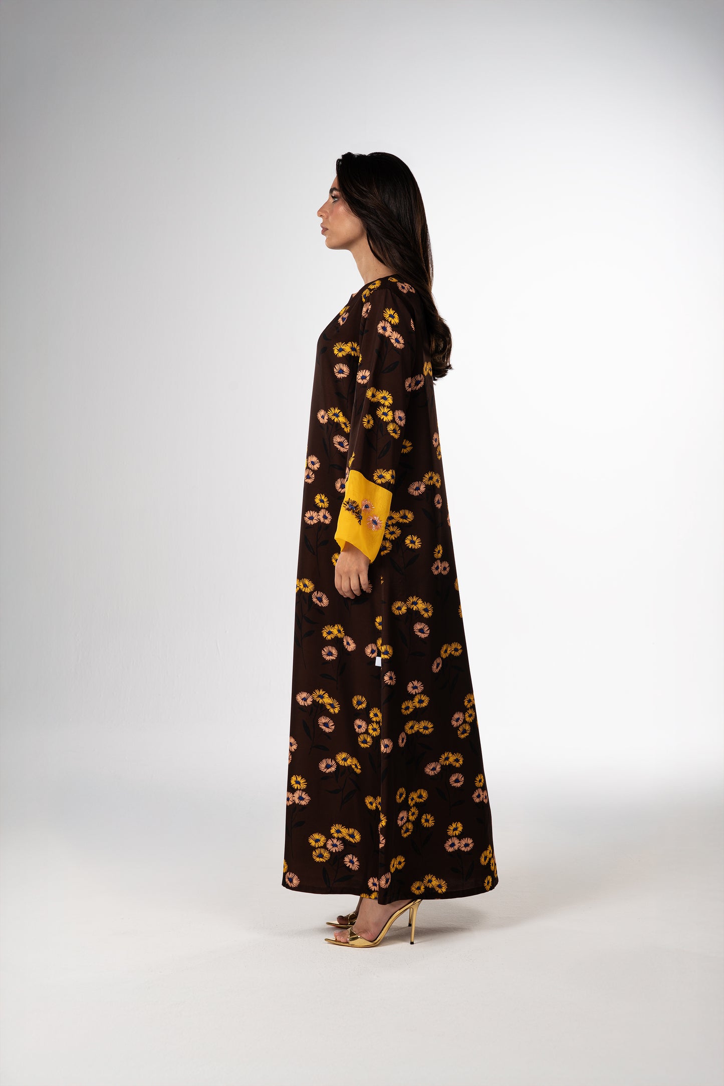 Golden Meadow Italian Viscose Caftan with 3D Embroidery – Limited Edition Handmade side