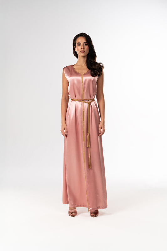 Golden Rose Jacquard Two-Piece Caftan with Viscose Satin Inner Dress إصدارا محدود يدوية بالكامل