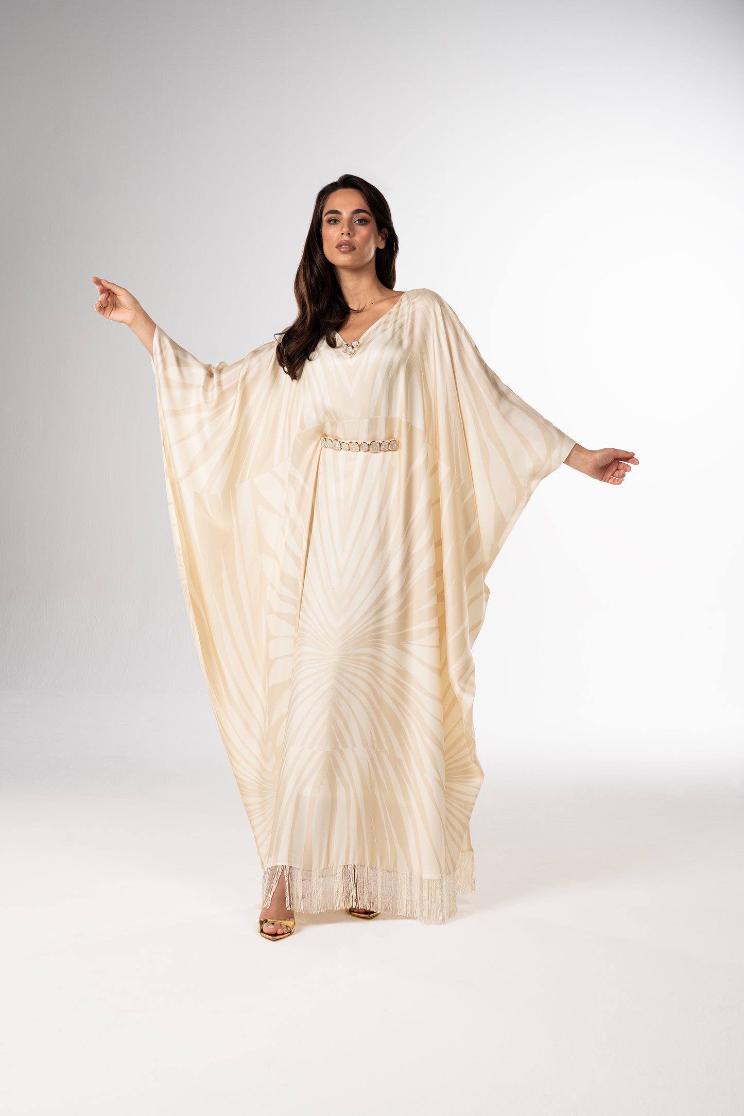 Ivory Glow Roberto Cavalli Original Italian Twill Silk Caftan – Limited Edition Handmade