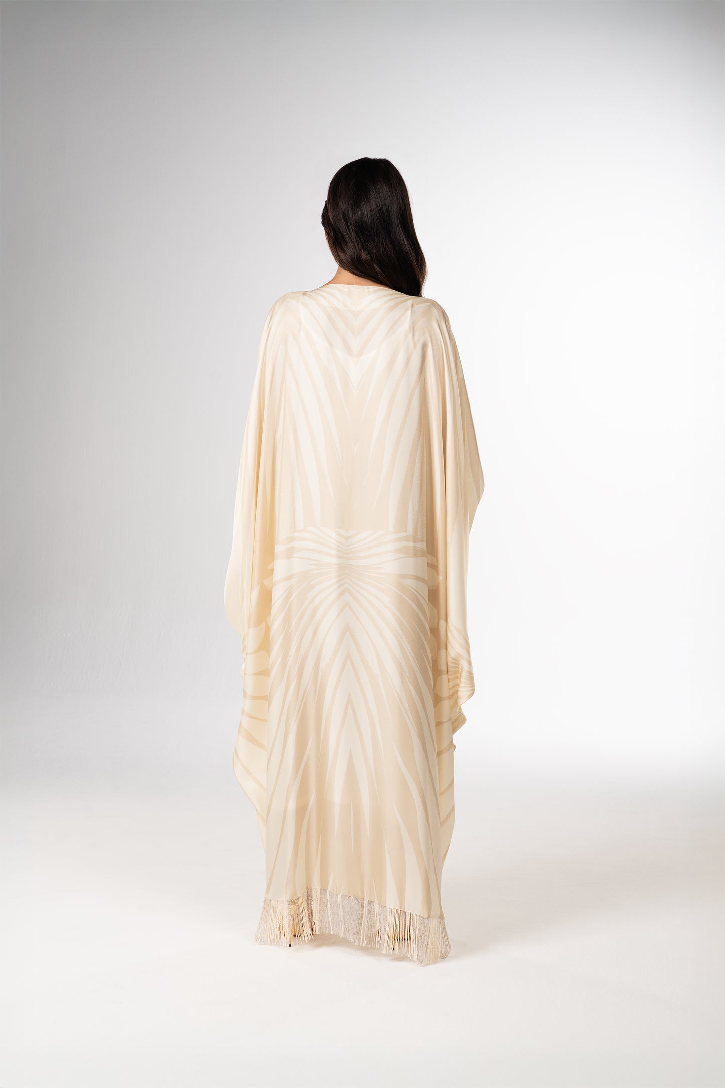Ivory Glow Roberto Cavalli Original Italian Twill Silk Caftan – Limited Edition Handmade back