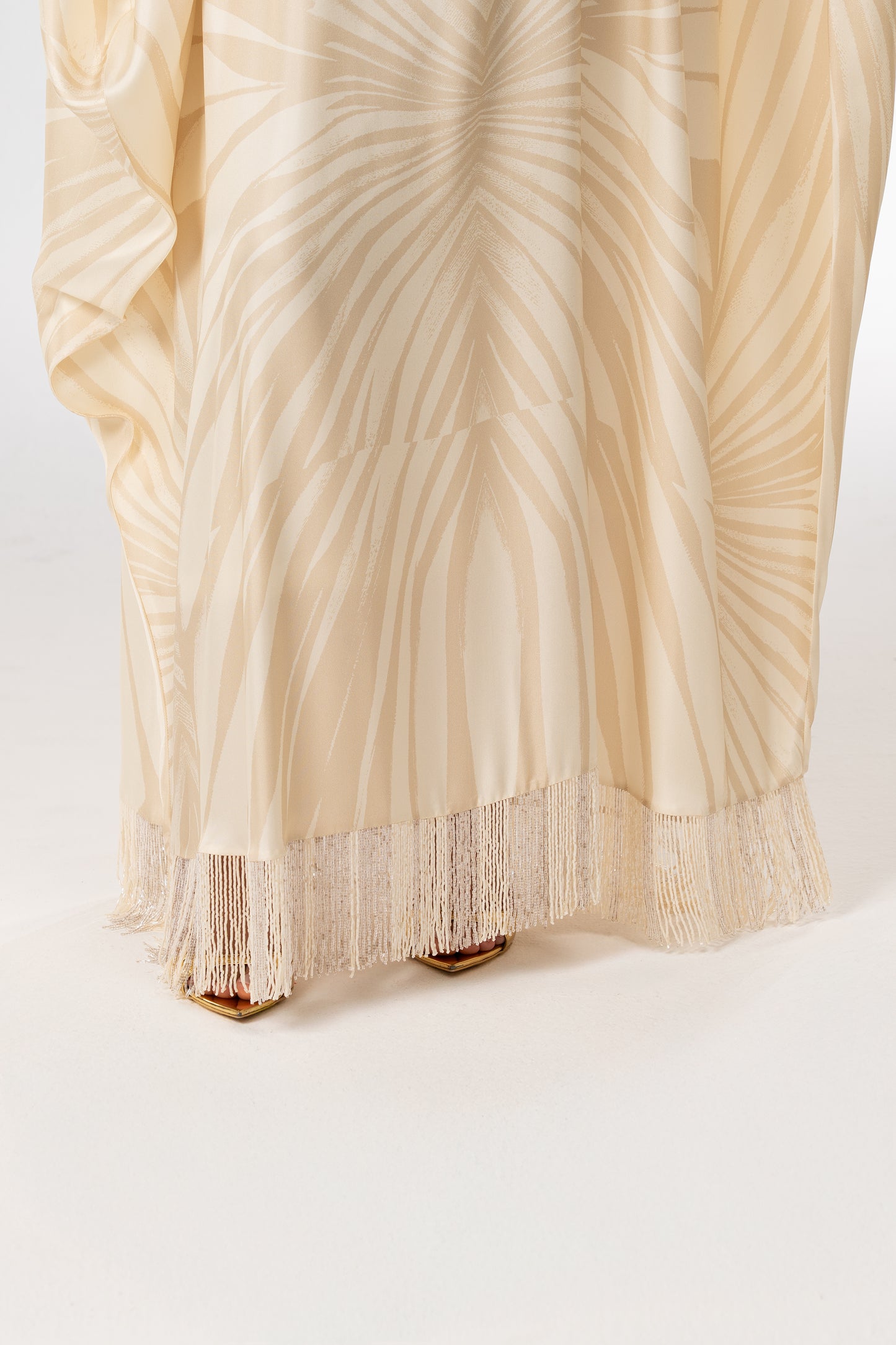 Ivory Glow Roberto Cavalli Original Italian Twill Silk Caftan – Limited Edition Handmade crystal
