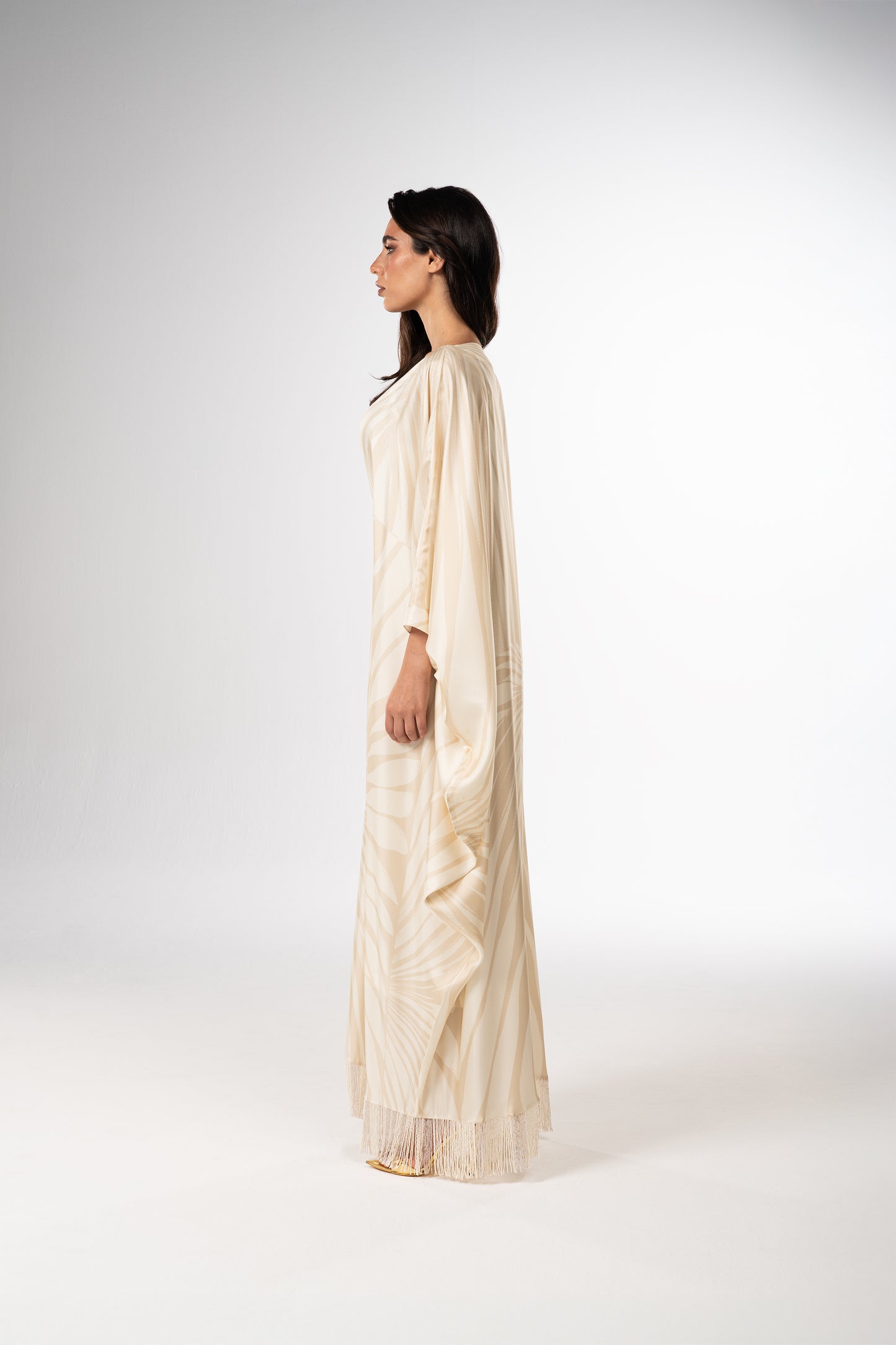 Ivory Glow Roberto Cavalli Original Italian Twill Silk Caftan – Limited Edition Handmade side
