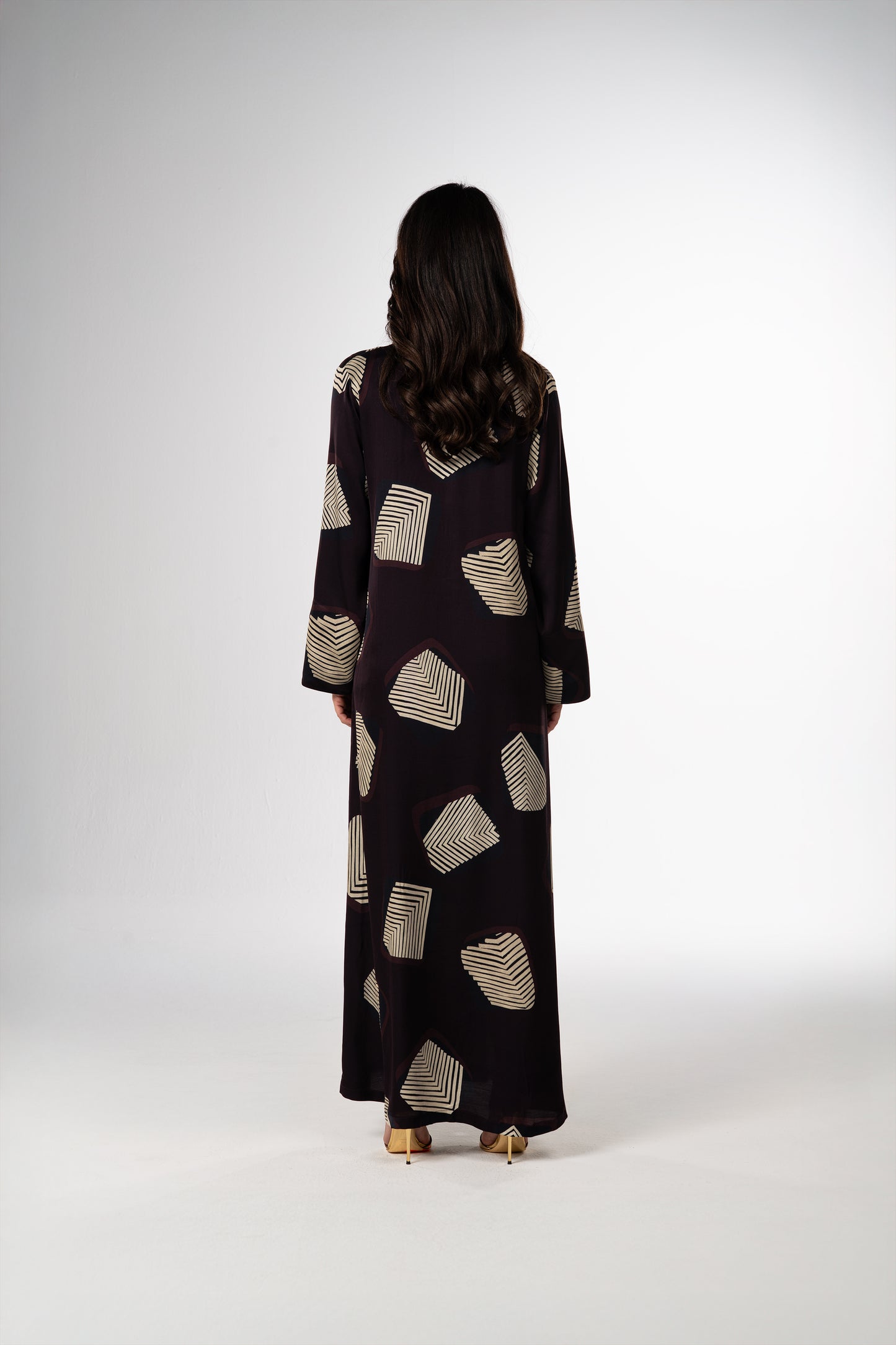 Midnight Geometry Italian Viscose Satin Caftan with Crystal Beadwork back