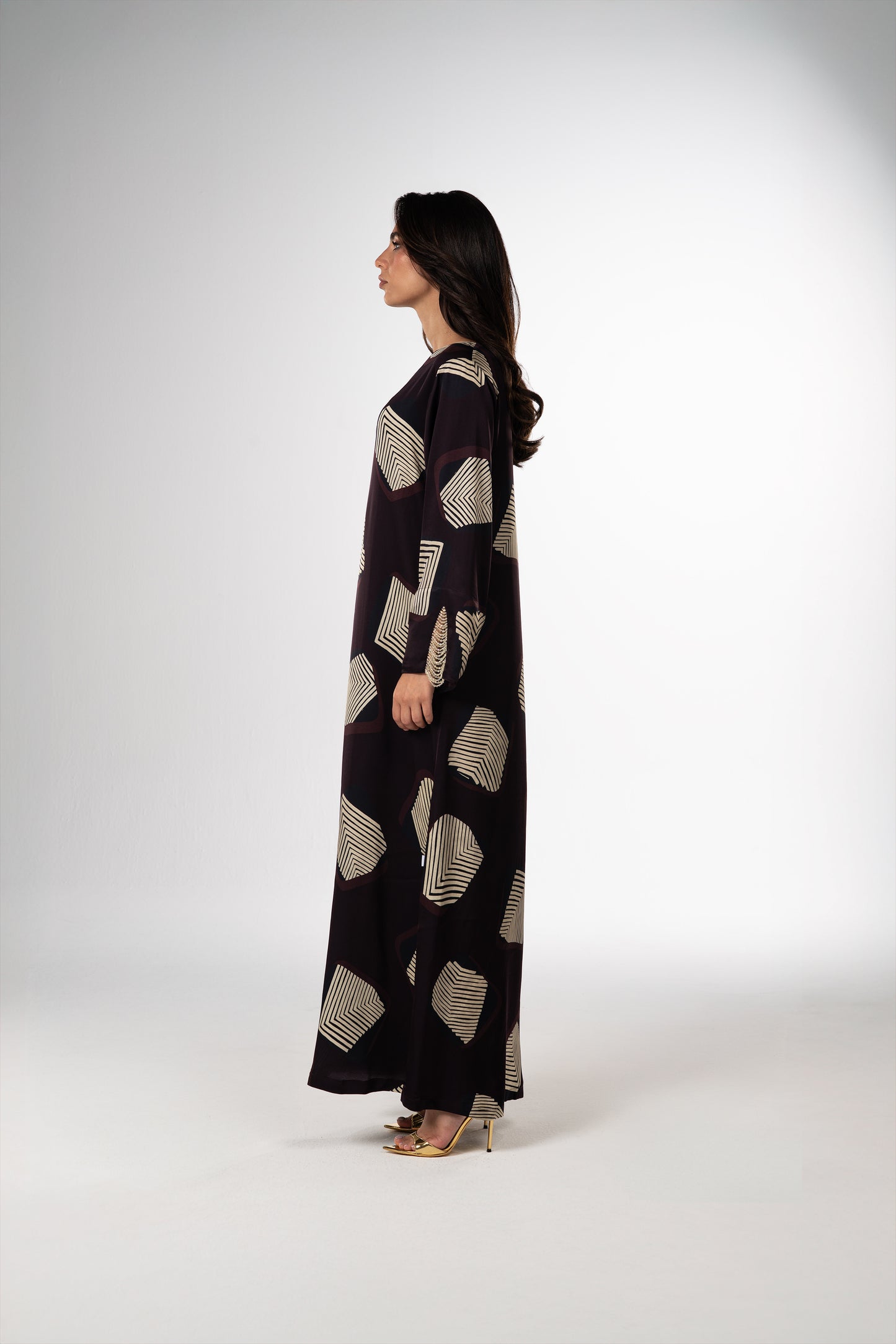 Midnight Geometry Italian Viscose Satin Caftan with Crystal Beadwork side