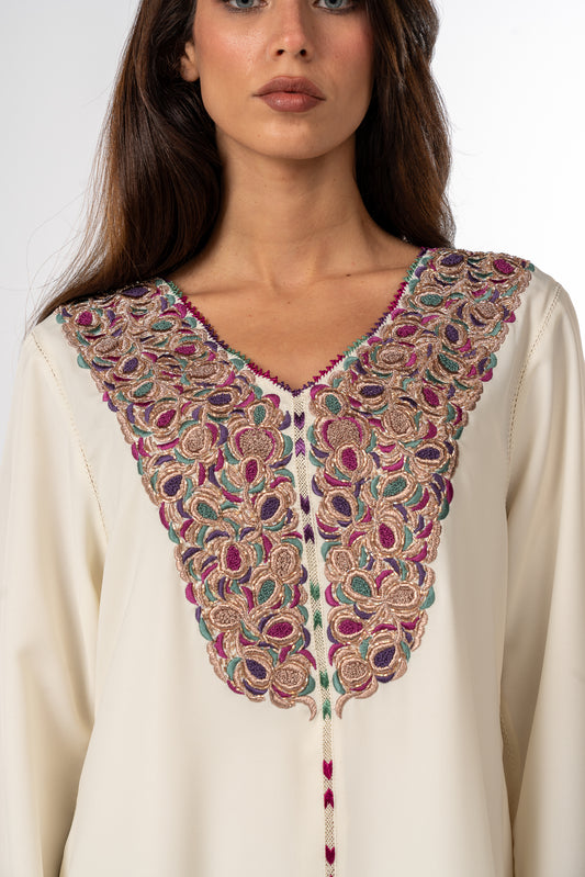 Off White Crepe Moroccan Caftan