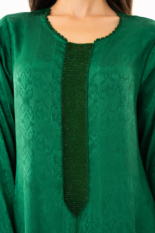 Emerald Green Handmade Caftan with Emerald Green Beads - House of Caftan