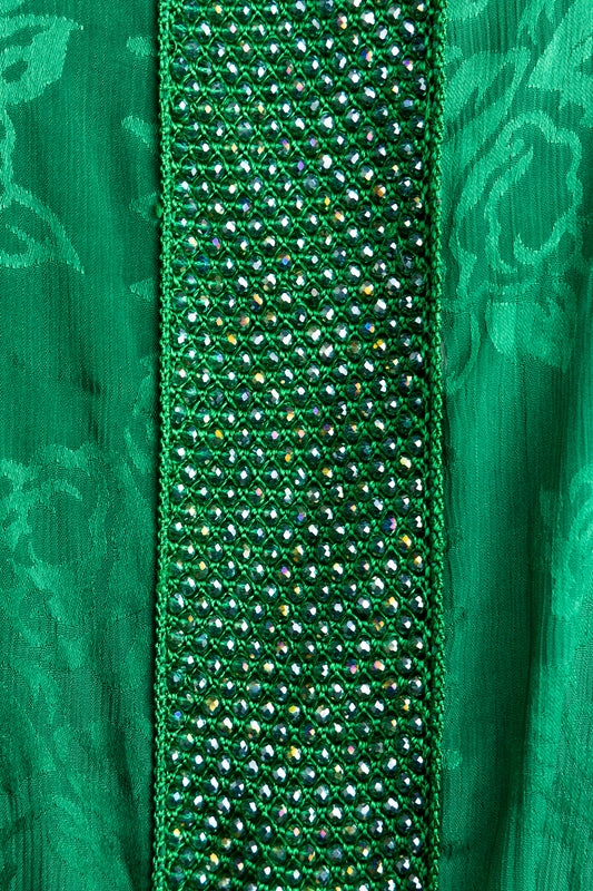 Emerald Green Handmade Caftan with Iridescent Beads - House of Caftan