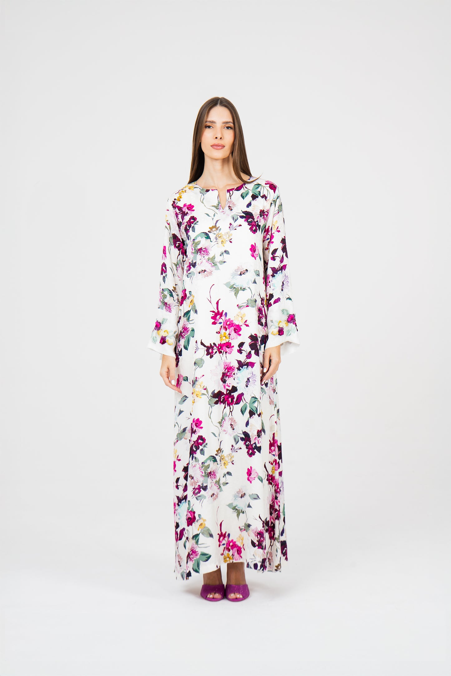 Luxury Floral 3D Embroidered Italian Cotton Jacquard Caftan