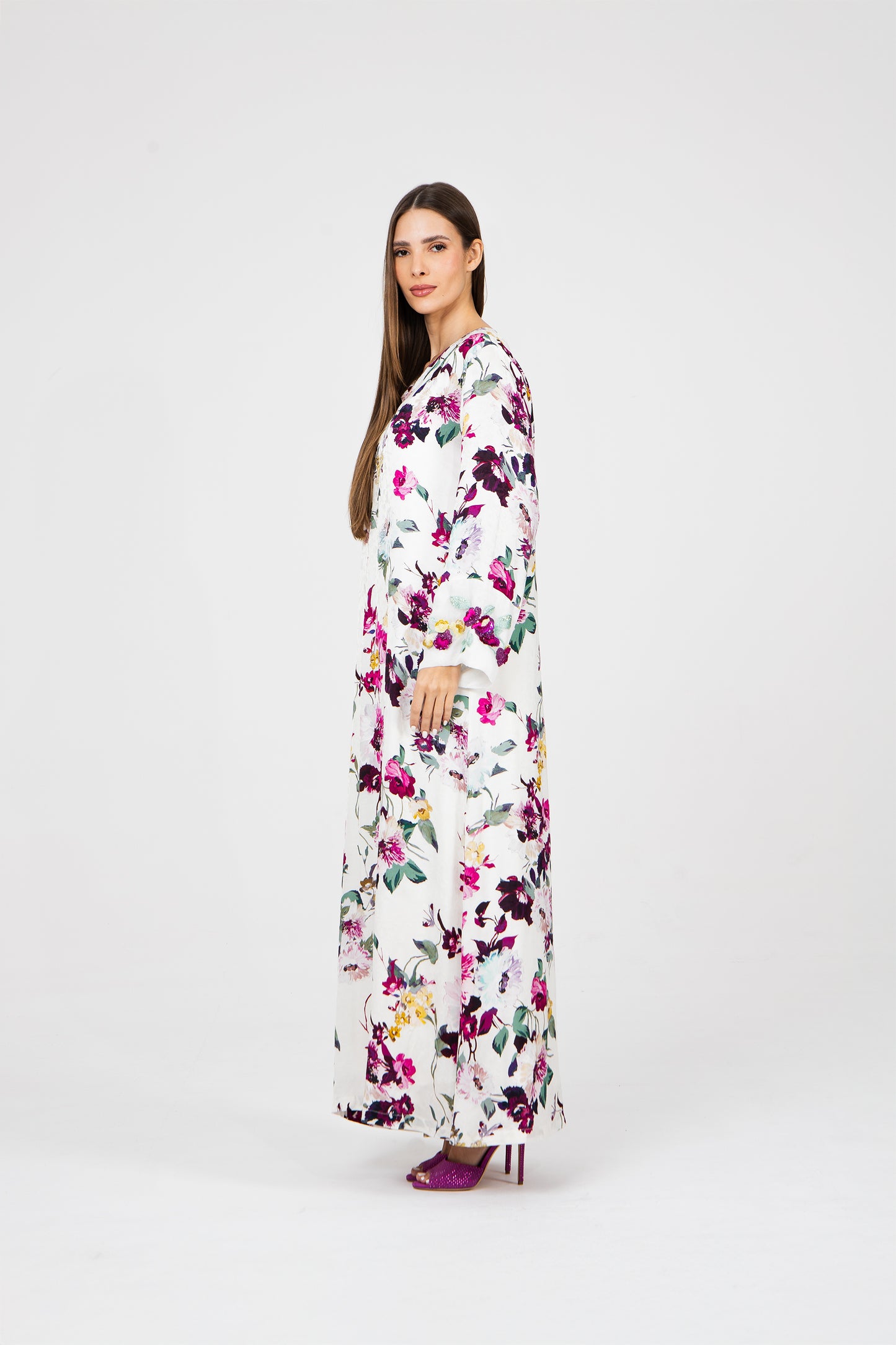 Luxury Floral 3D Embroidered Italian Cotton Jacquard Caftan