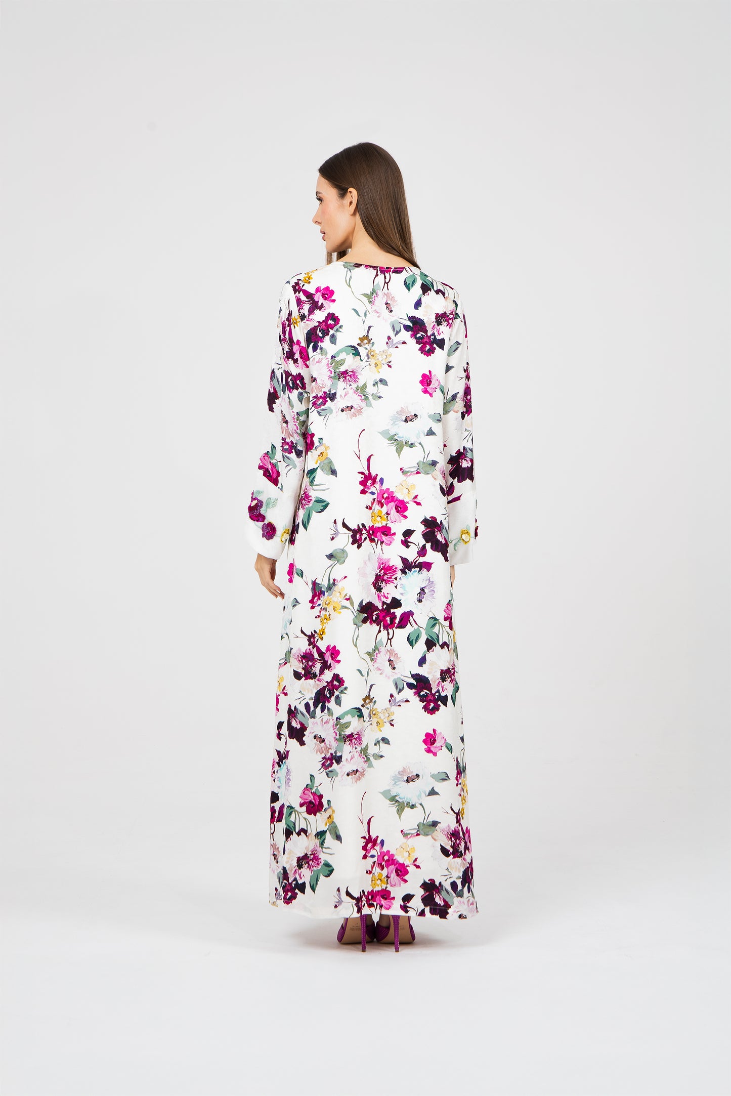 Luxury Floral 3D Embroidered Italian Cotton Jacquard Caftan