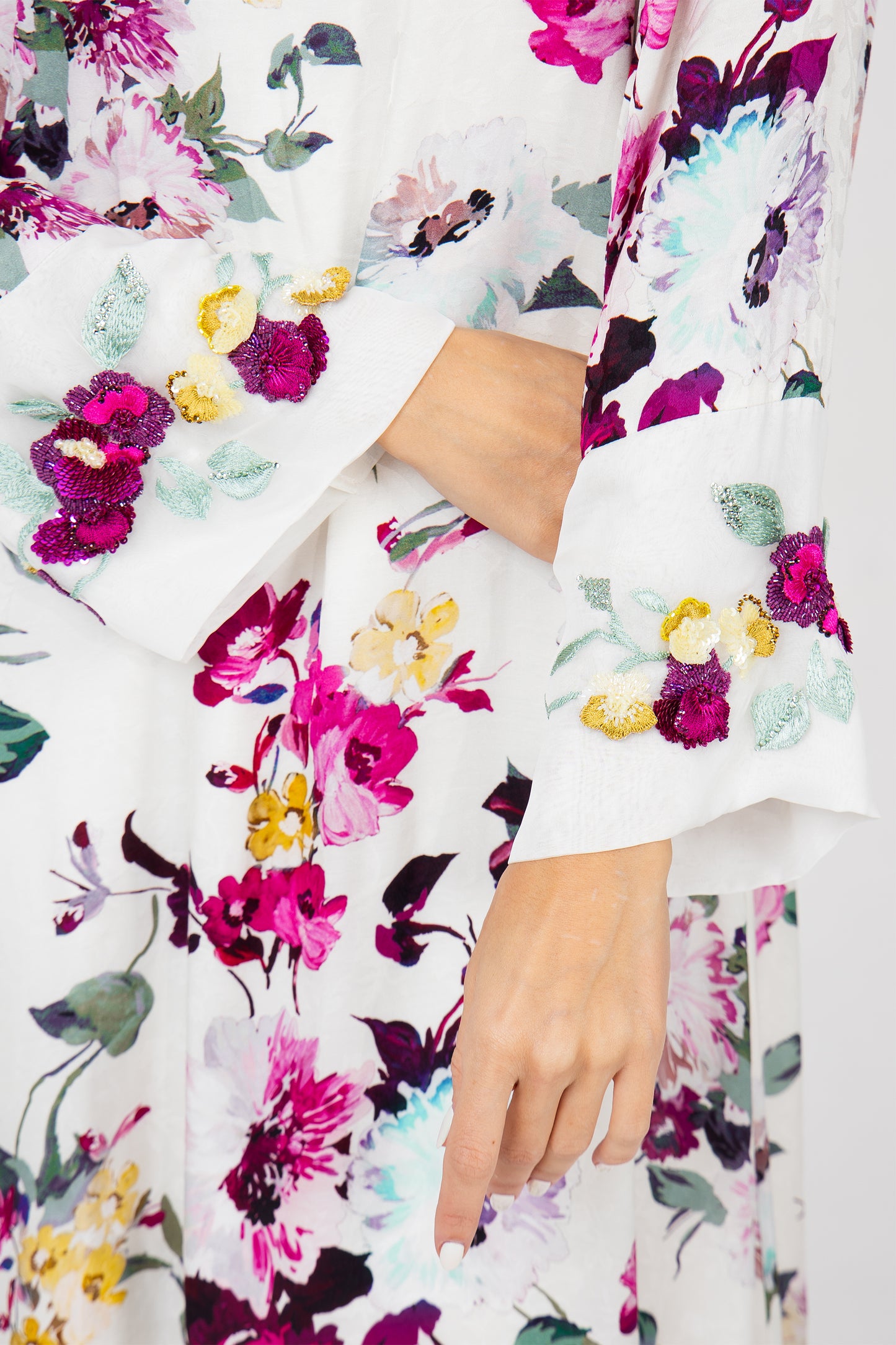 Luxury Floral 3D Embroidered Italian Cotton Jacquard Caftan