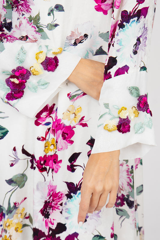 Luxury Floral 3D Embroidered Italian Cotton Jacquard Caftan