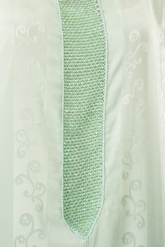 Mint Green Caftan with Mint Green Beads - House of Caftan