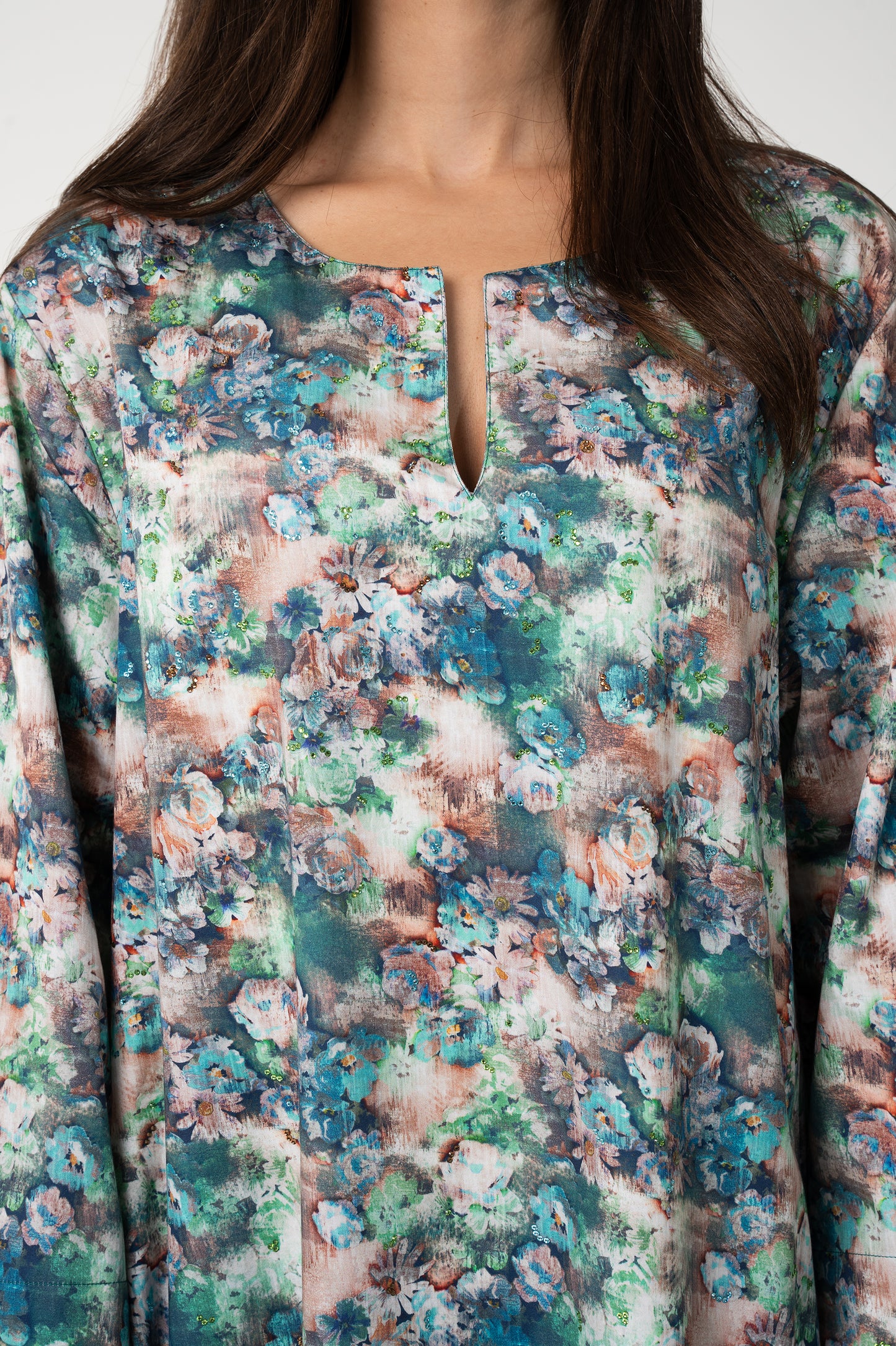 Multicolor Floral Italian Cotton Caftan - House of Caftan