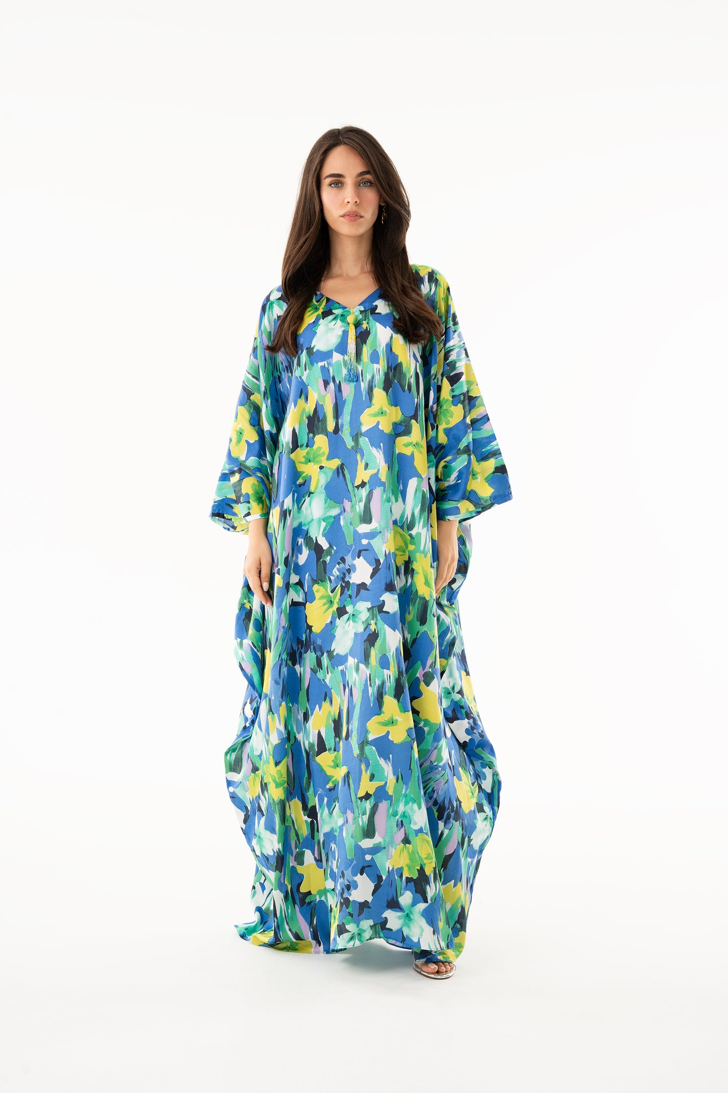 Multicolor Floral Italian Silk Viscose Caftan (Ramadan Early Collection) - House of Caftan