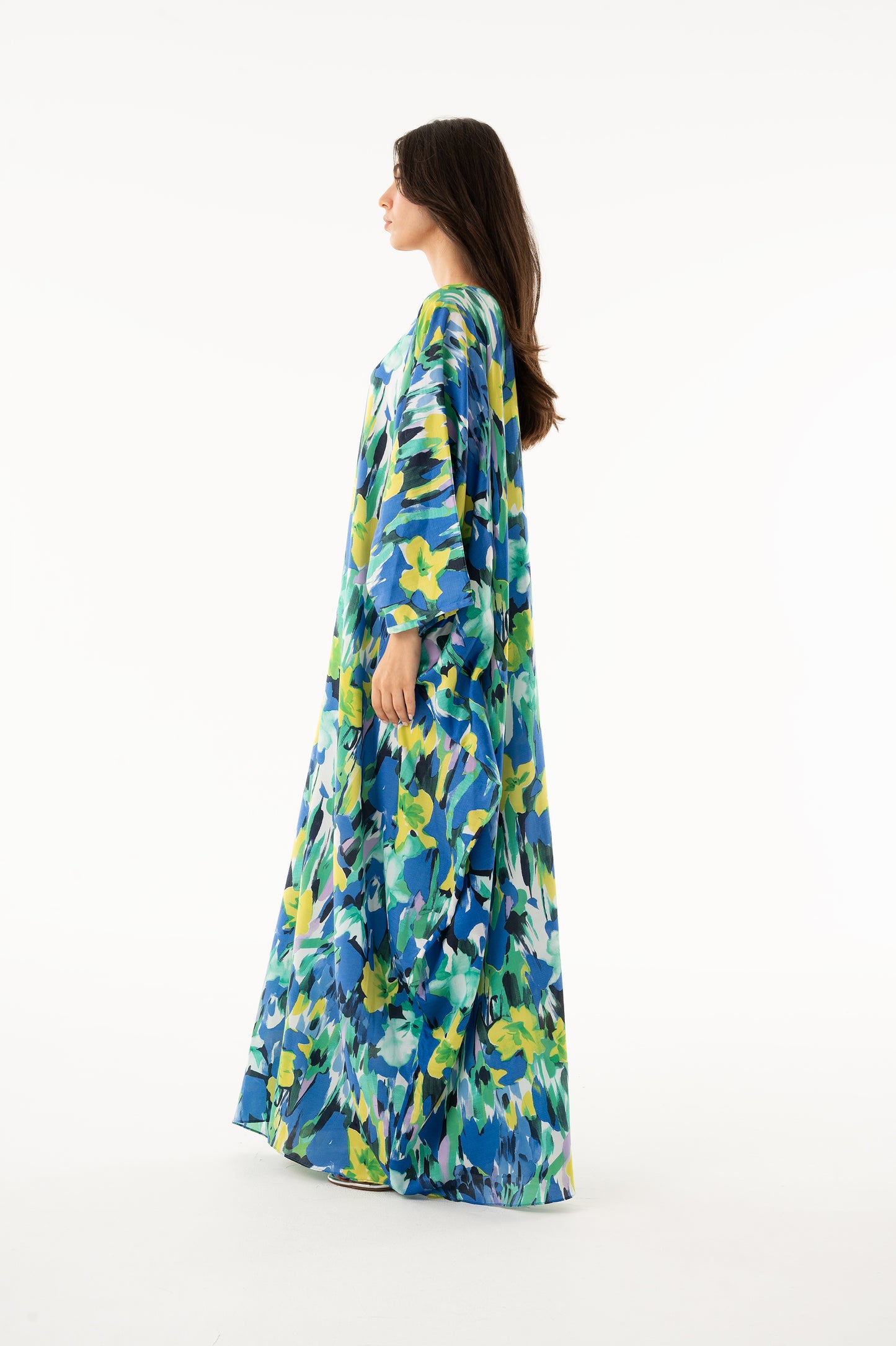 Multicolor Floral Italian Silk Viscose Caftan (Ramadan Early Collection) - House of Caftan