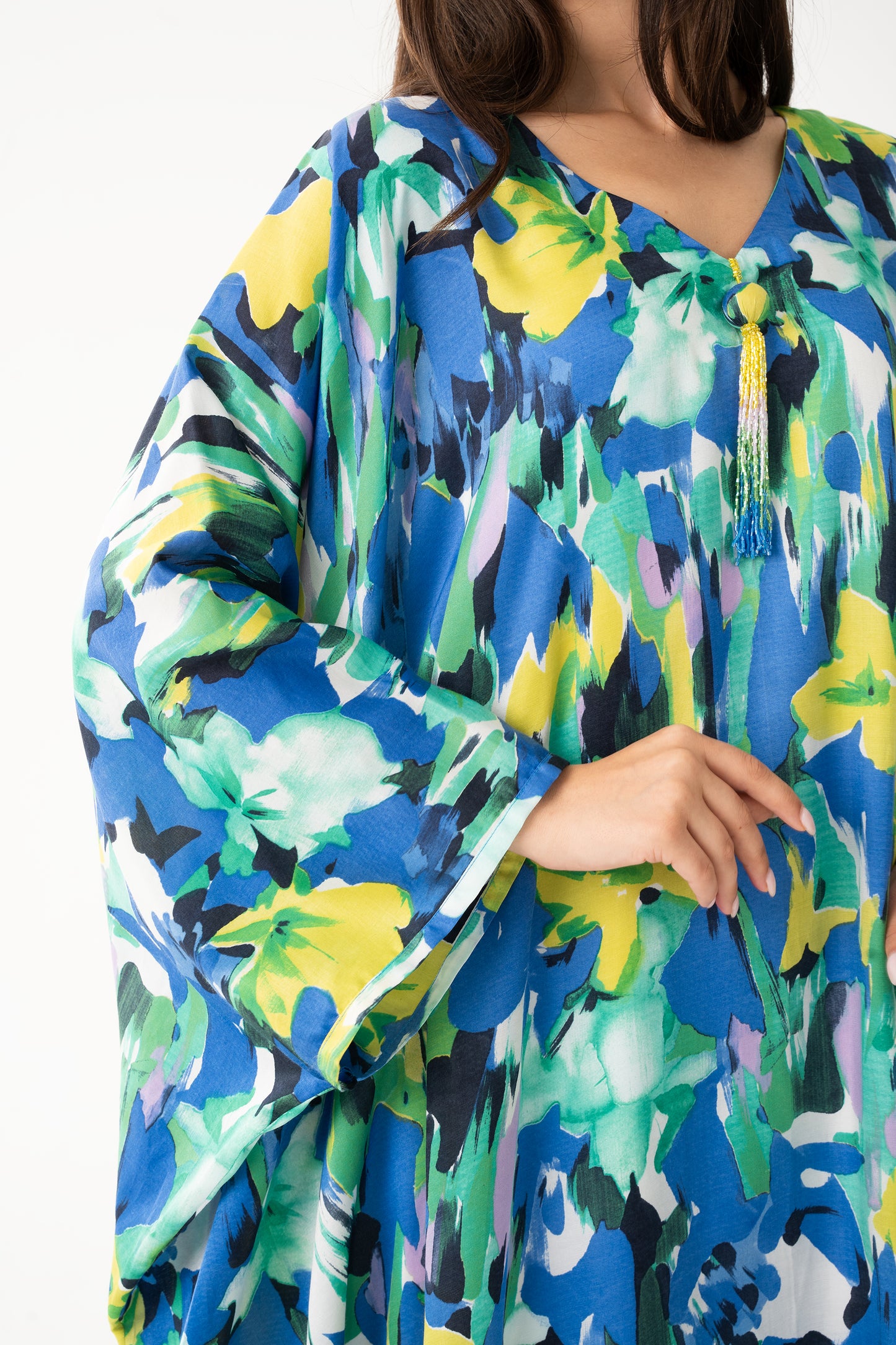Multicolor Floral Italian Silk Viscose Caftan (Ramadan Early Collection) - House of Caftan