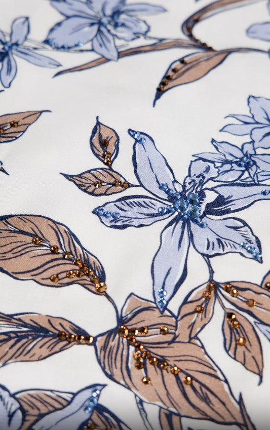 Azure Bloom Italian Viscose Satin Caftan with European hotfix - Handmade Limited Edition