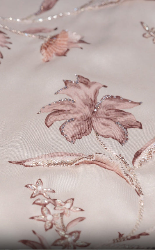 Blooming Grace Italian Viscose Satin Caftan with 3D Floral Embroidery European hotfix - Handmade Limited Edition