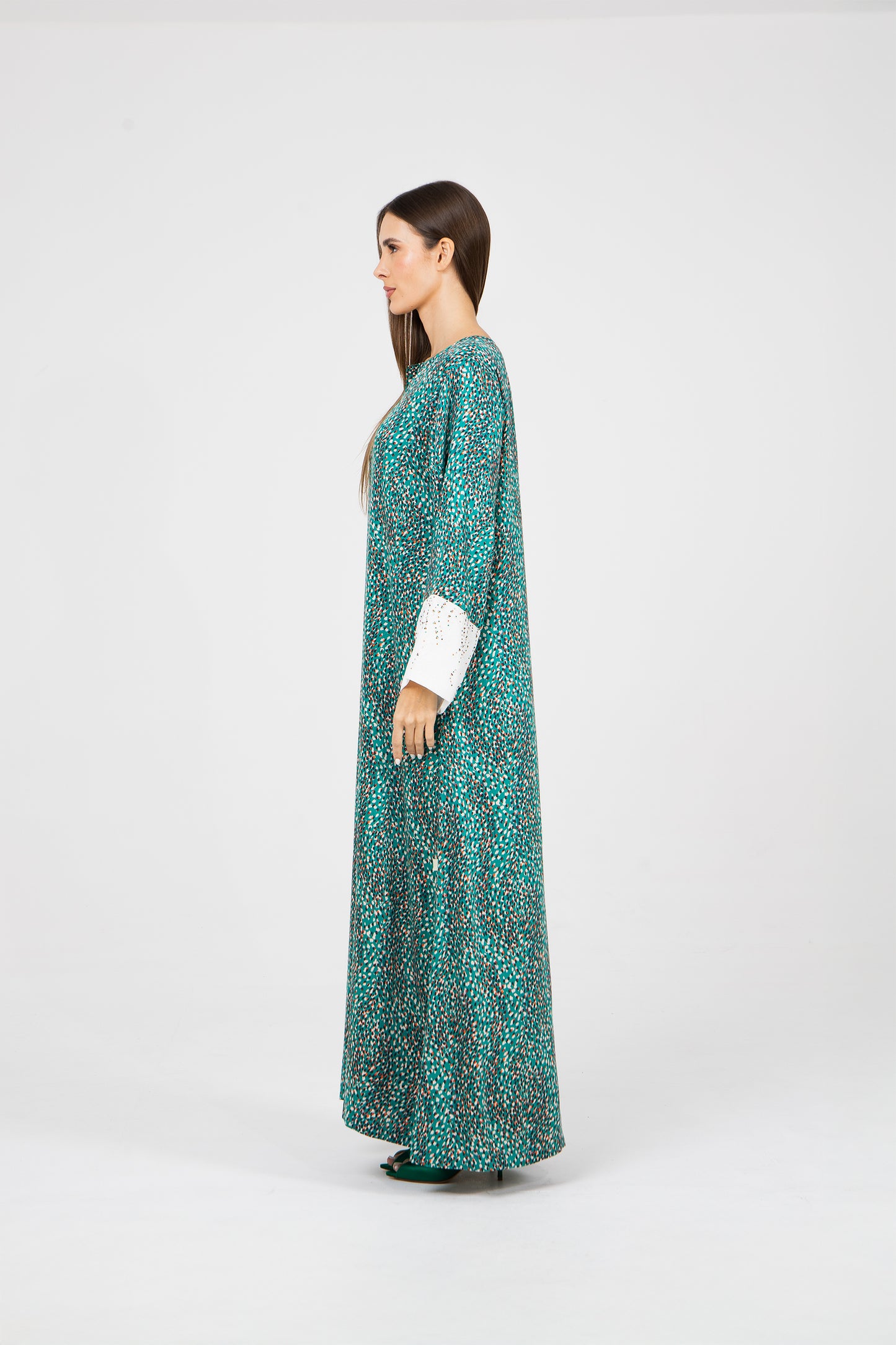 Luxury Turquoise Italian Silk Viscose Caftan with Crystals