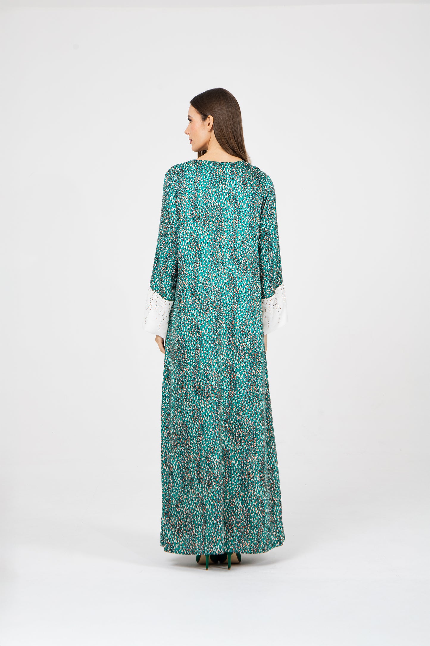 Luxury Turquoise Italian Silk Viscose Caftan with Crystals