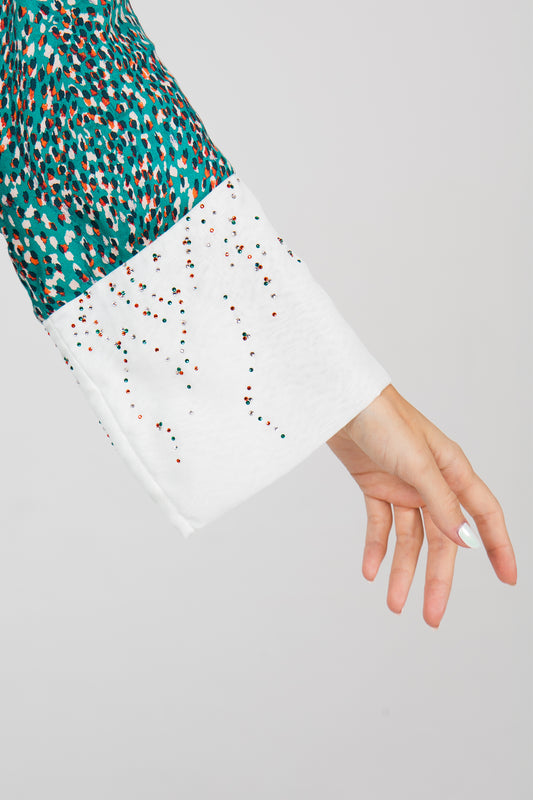 Luxury Turquoise Italian Silk Viscose Caftan with Crystals