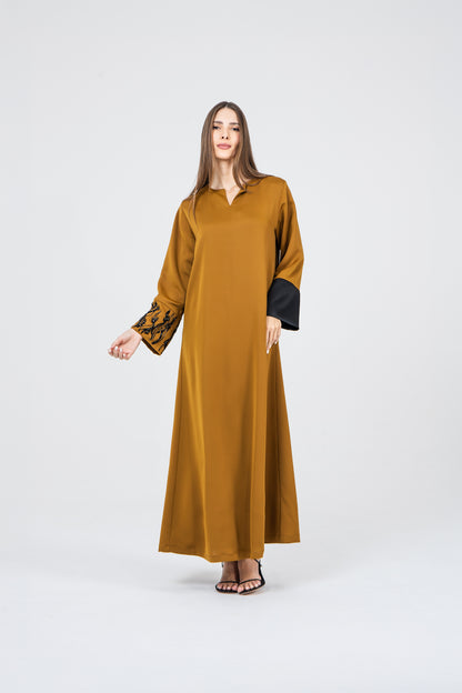 Mustard Crepe Caftan Ramadan Evening Wear Eid Collection UAE Qatar