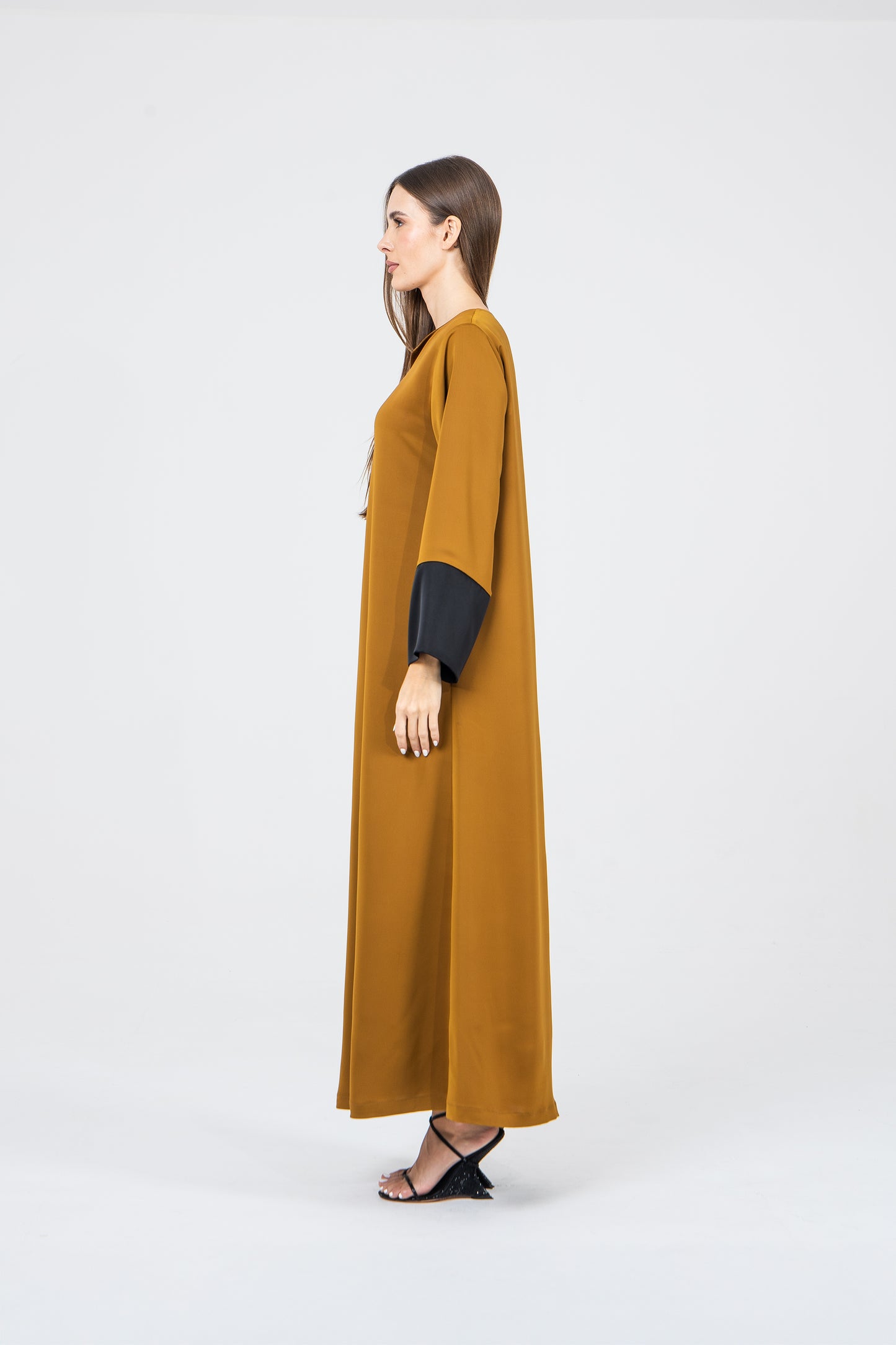 Mustard Crepe Caftan Ramadan Evening Wear Eid Collection UAE Qatar
