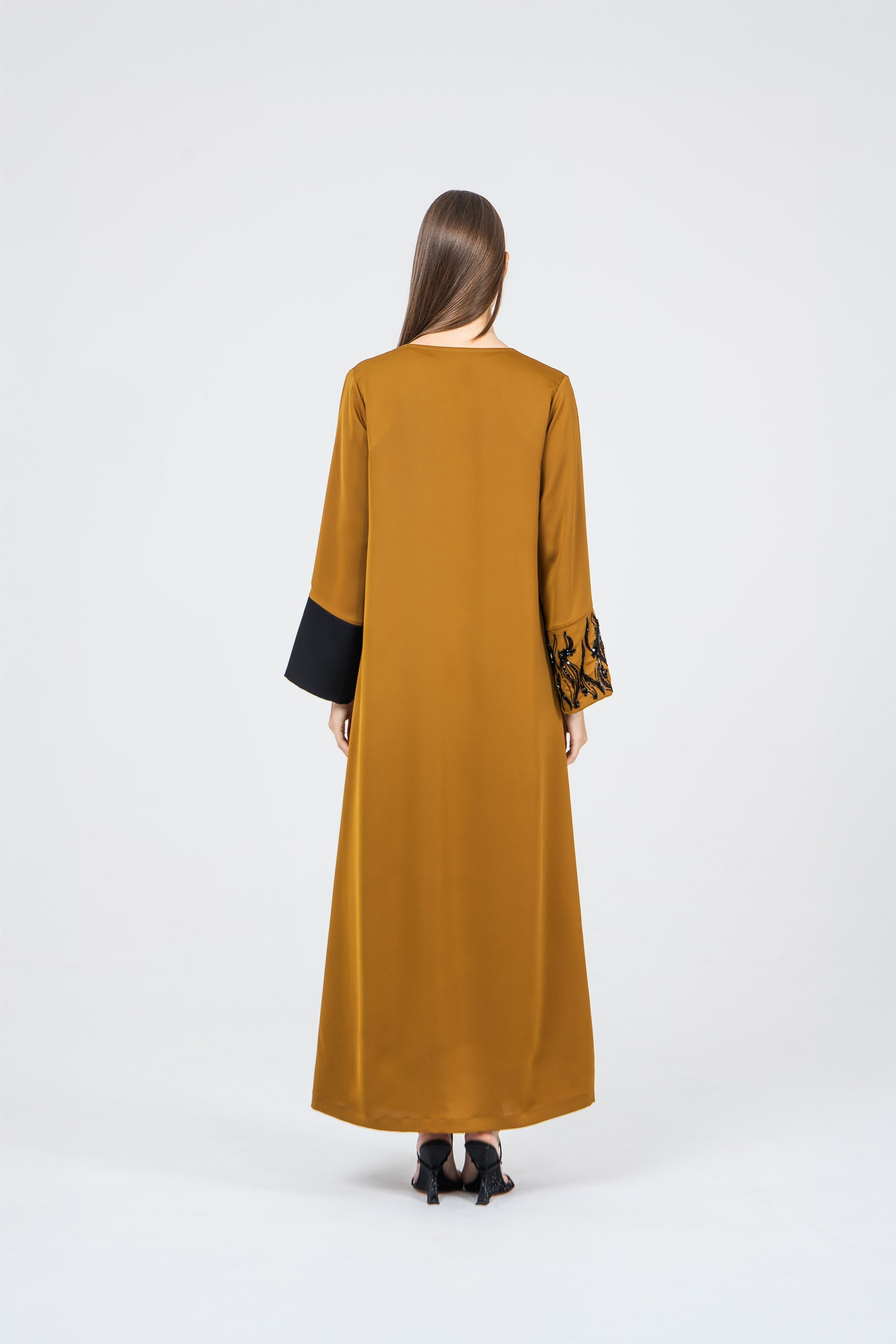 Mustard Crepe Caftan Ramadan Evening Wear Eid Collection UAE Qatar