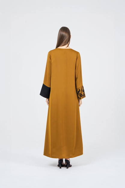 Mustard Crepe Caftan Ramadan Evening Wear Eid Collection UAE Qatar