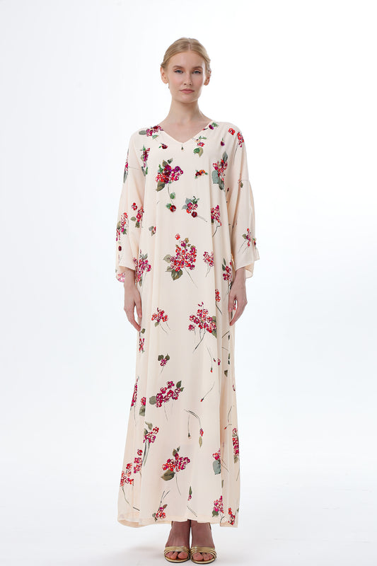 Ivory Red Floral Caftan