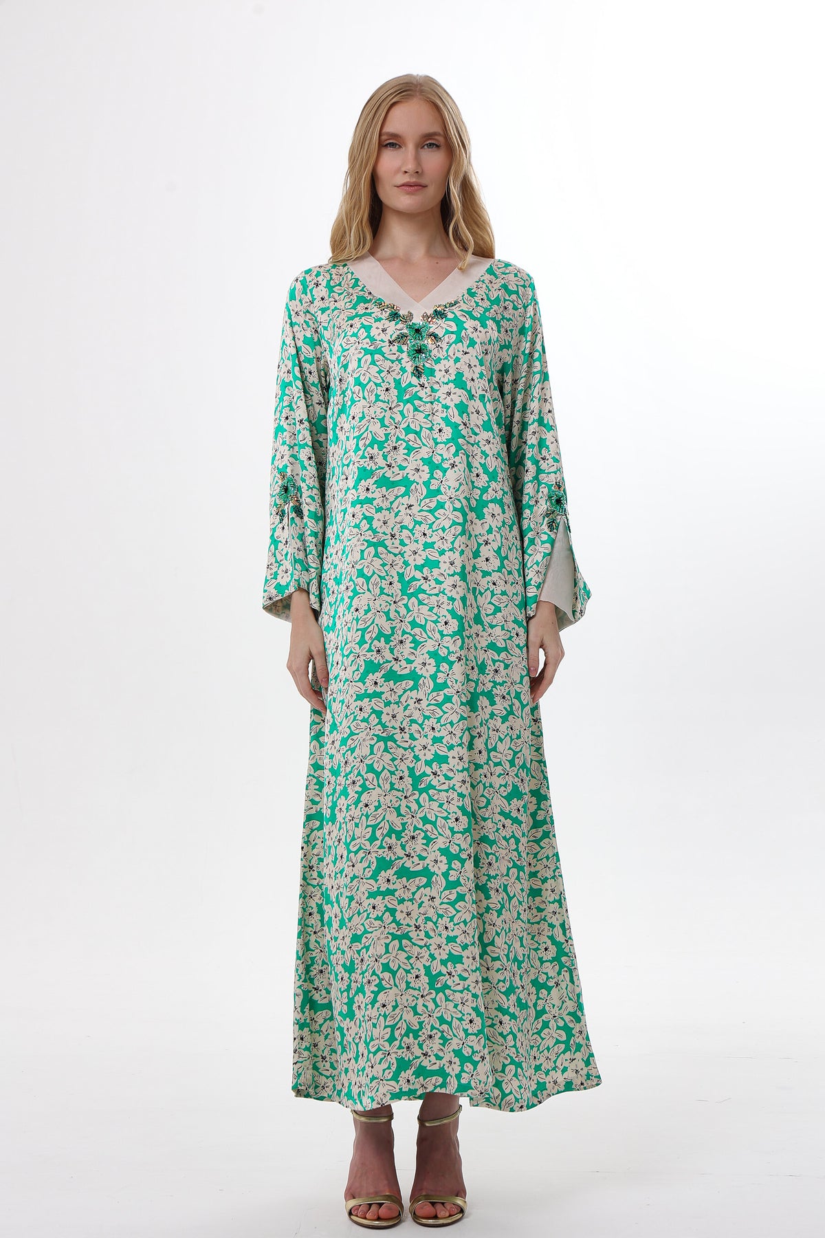 Green Floral Print Caftan