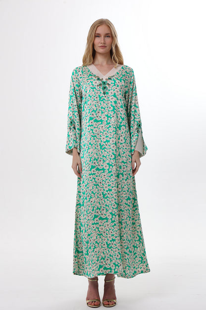 Green Floral Print Caftan