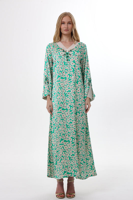 Green Floral Print Caftan
