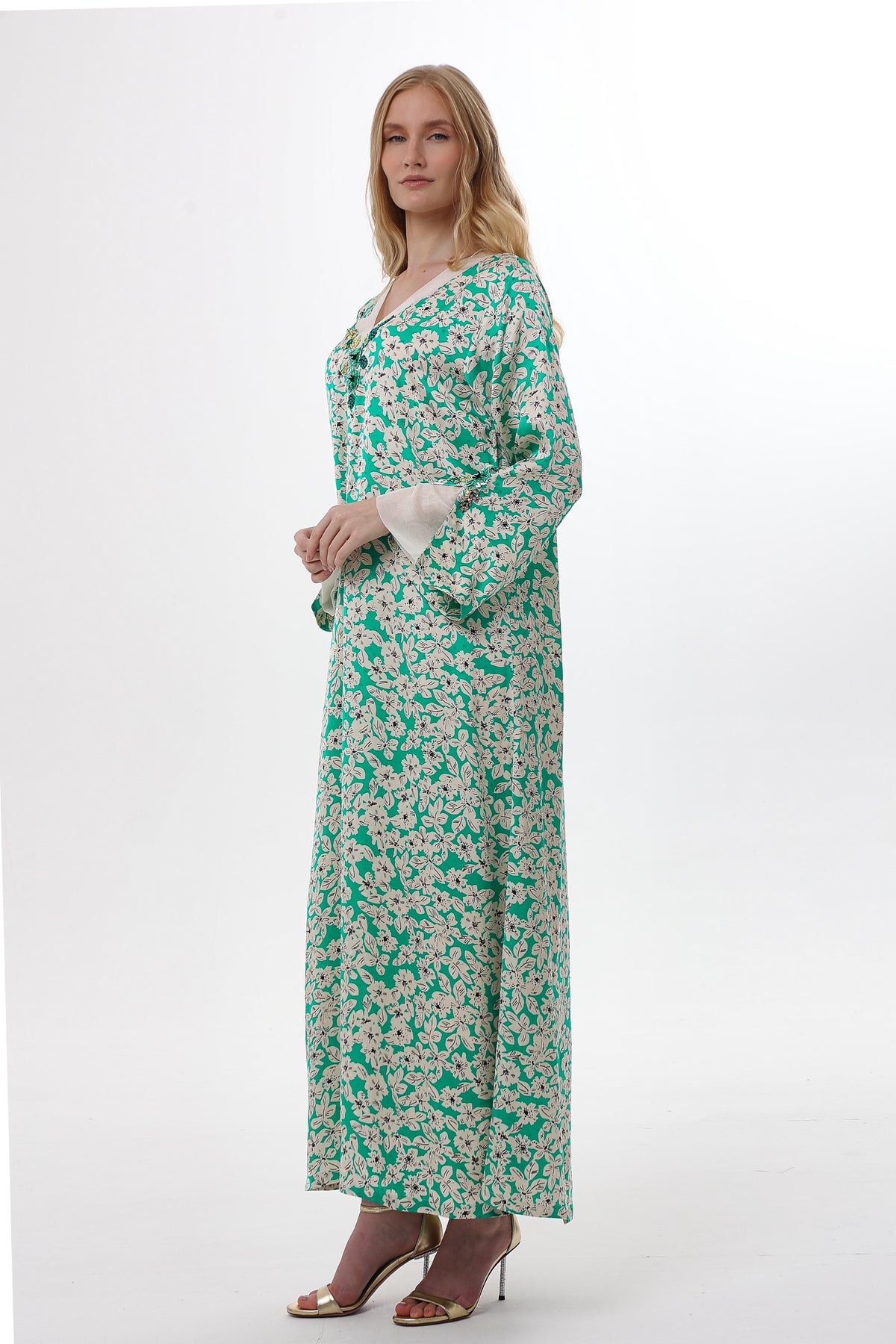 Green Floral Print Caftan