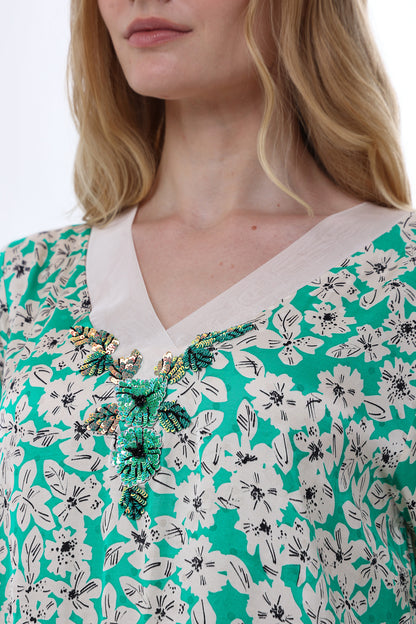 Green Floral Print Caftan