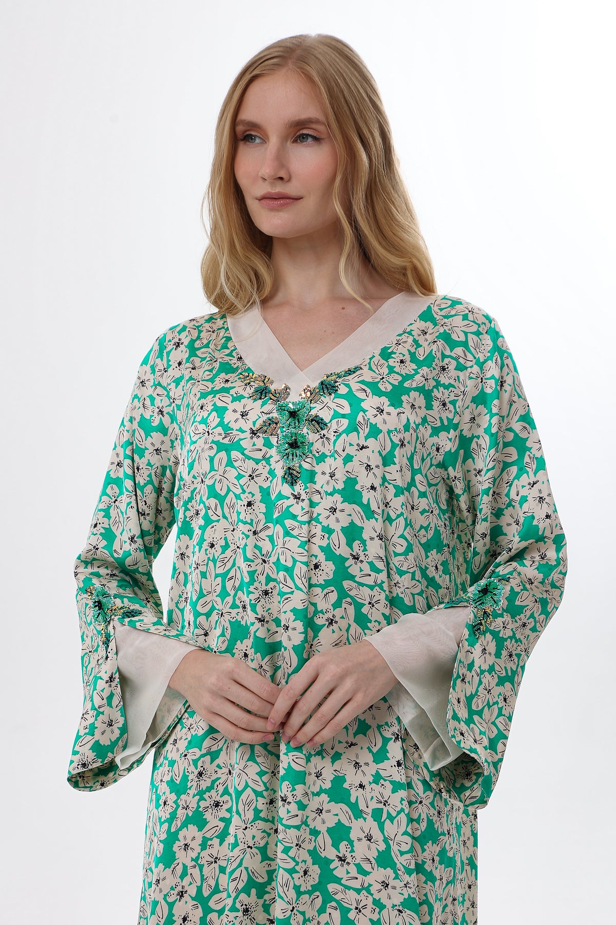 Green Floral Print Caftan